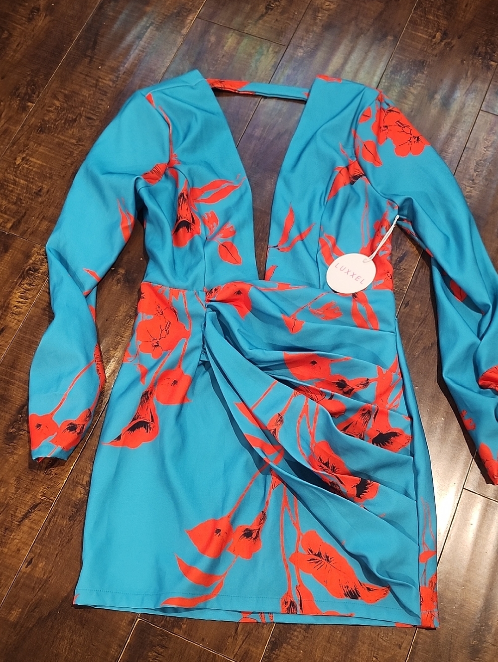 Luxxel Teal and Red  Floral Mini Dress
